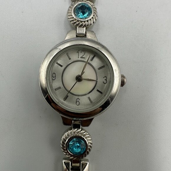 3 for $30 Rhinestone Band Watch Women Silver Blue Mother of Pearl Dial Works - Picture 2 of 16
